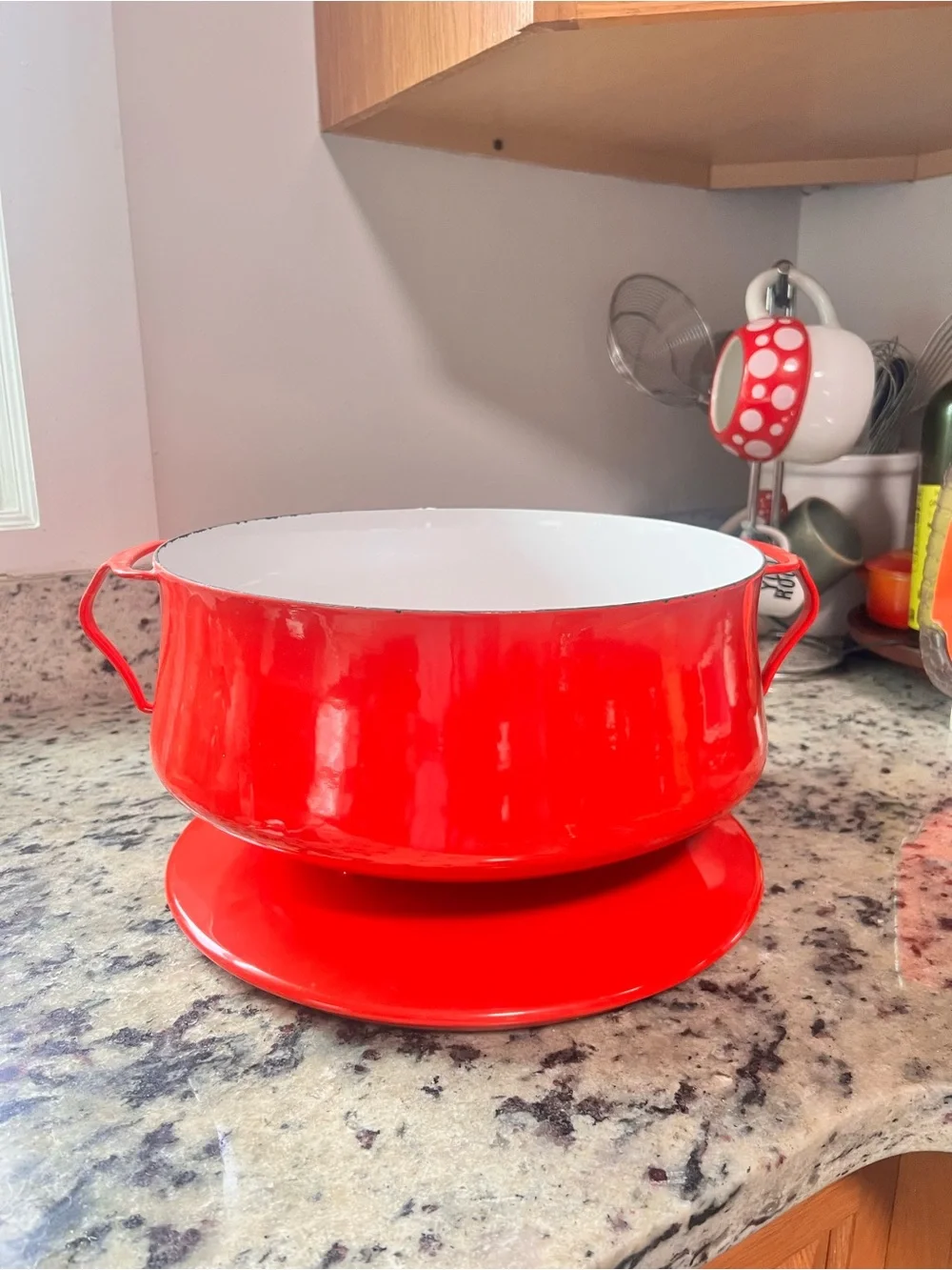 Dansk Red Enamel Covered Casserole with Cross-Top Lid